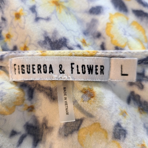 Figueroa & Flower Floral Blue & Yellow  Boho Top, Size Large - Picture 9 of 10